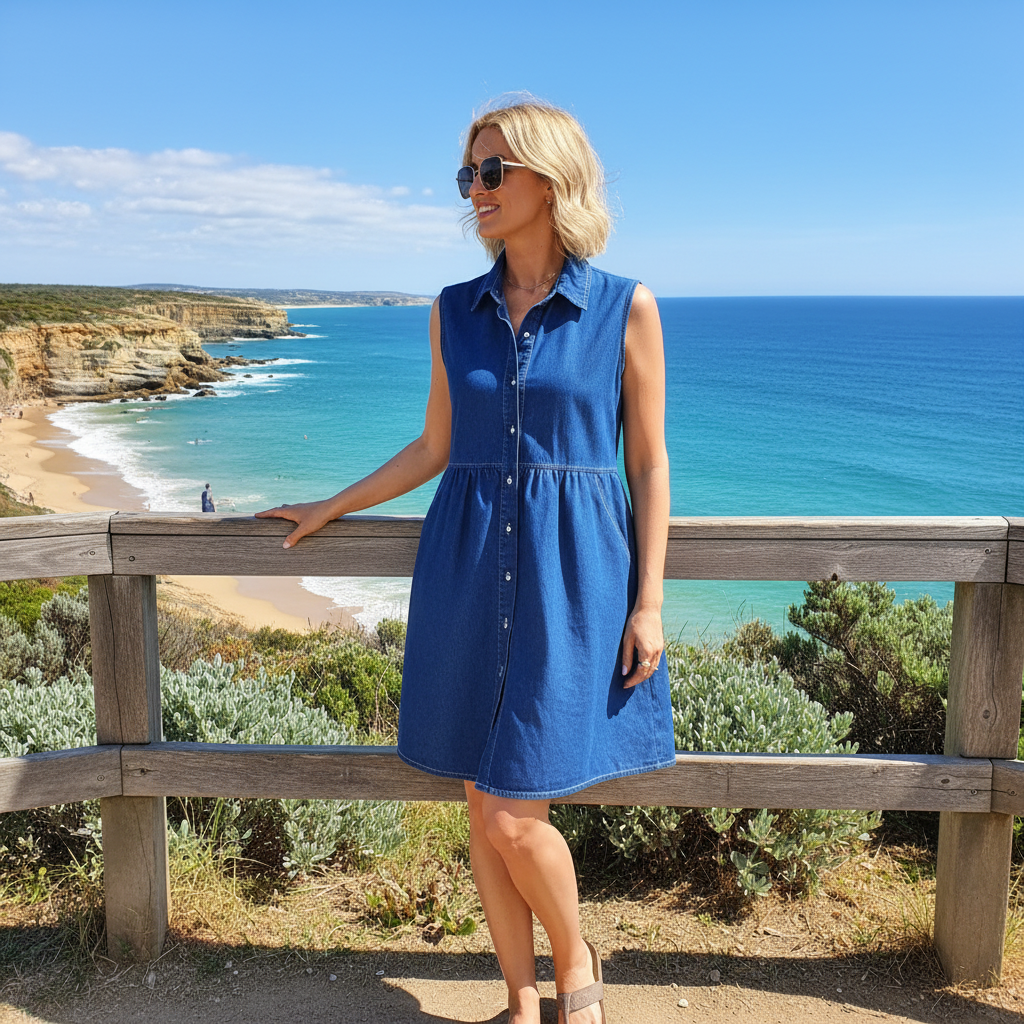 Lioren™ – Sleeveless Denim Button Dress