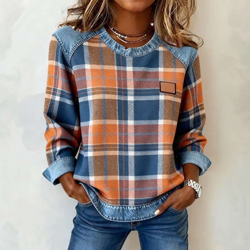 Vintage Check Patchwork Blouse