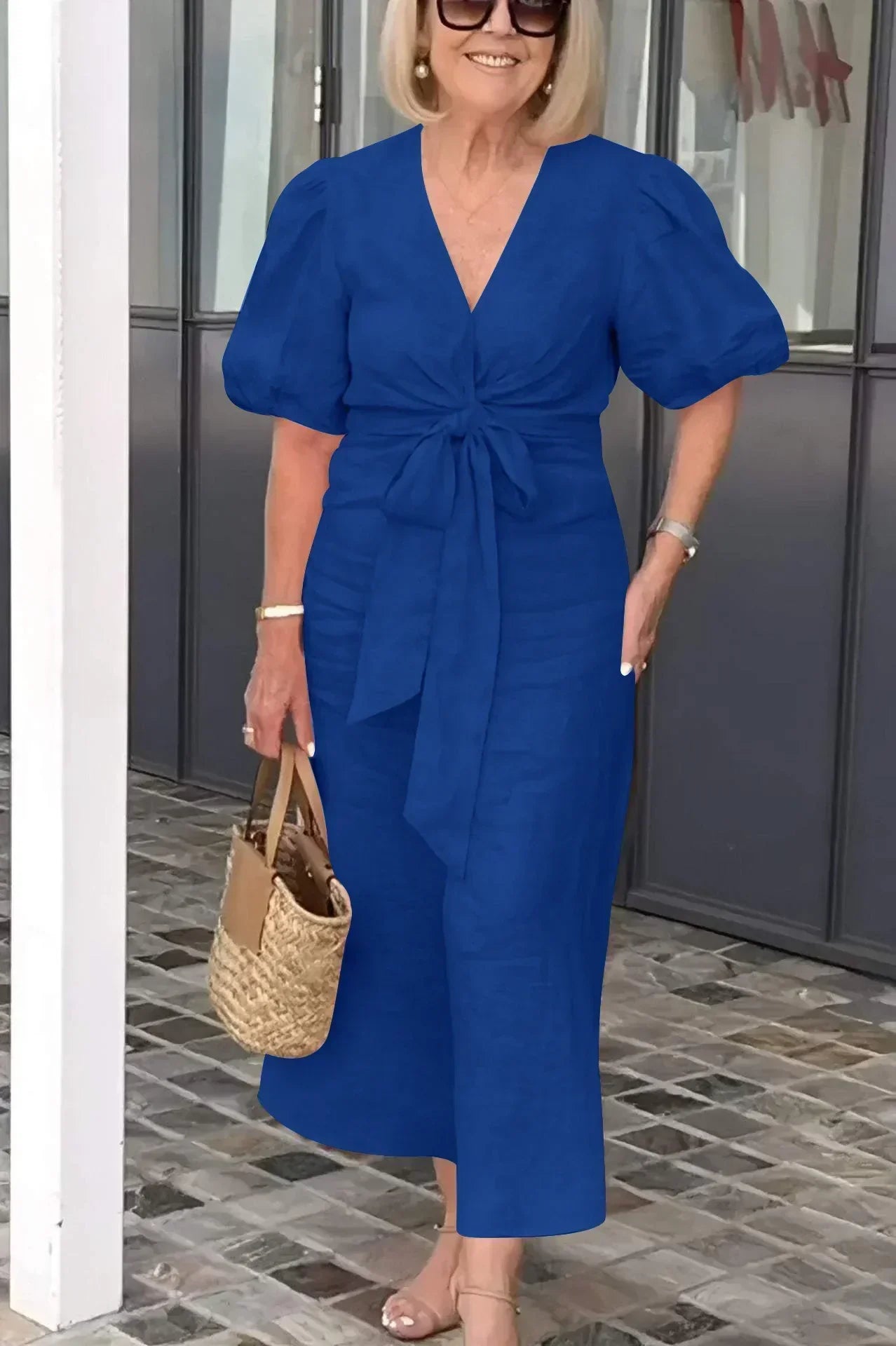 Lynora | Elegant V-Neck Midi Dress