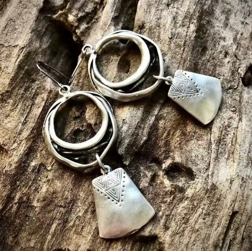 Vintage Square Hanging Silver Earrings