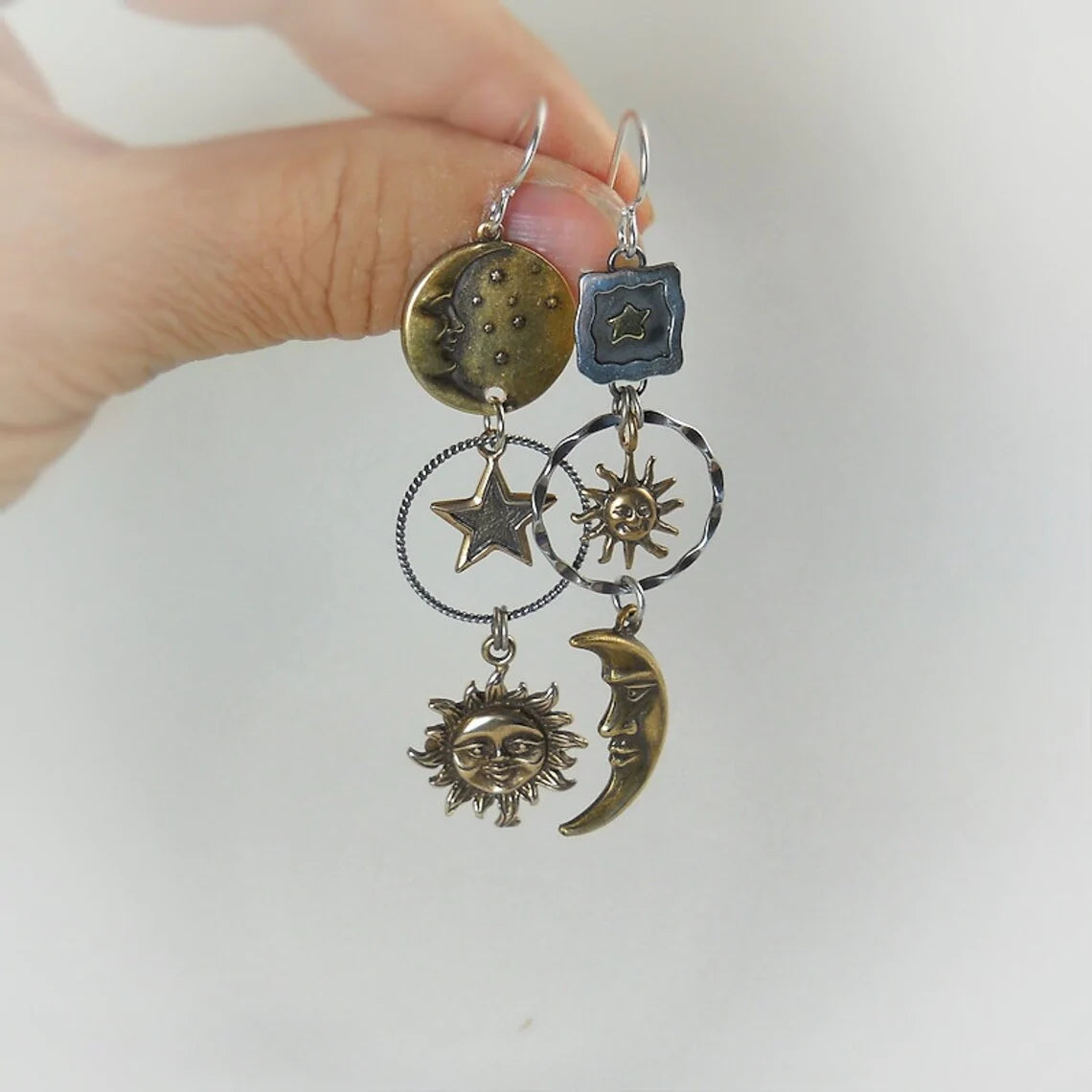Hoop Earrings with Sun and Moon Pendant