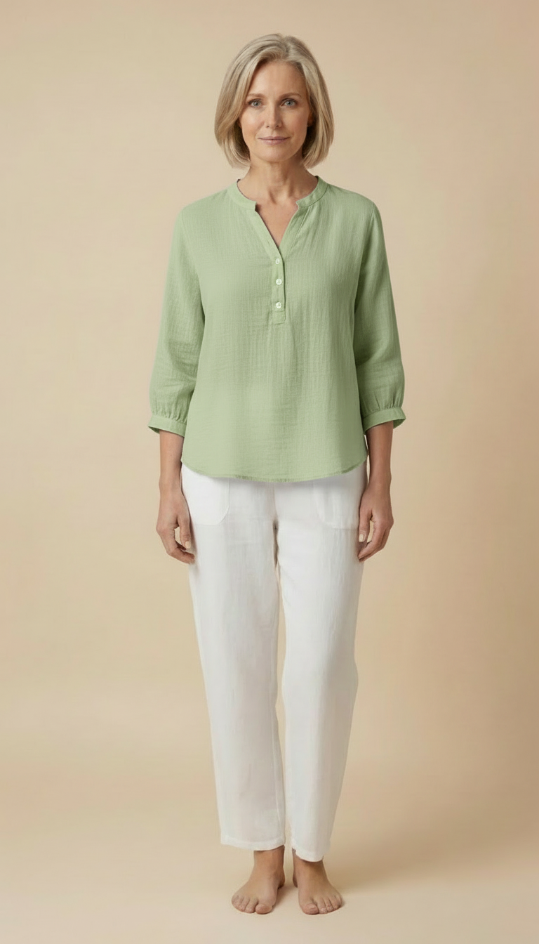 Grace™ - Relaxed Button Blouse with Pleats