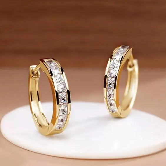 Stylish Gold and Crystal Hoops