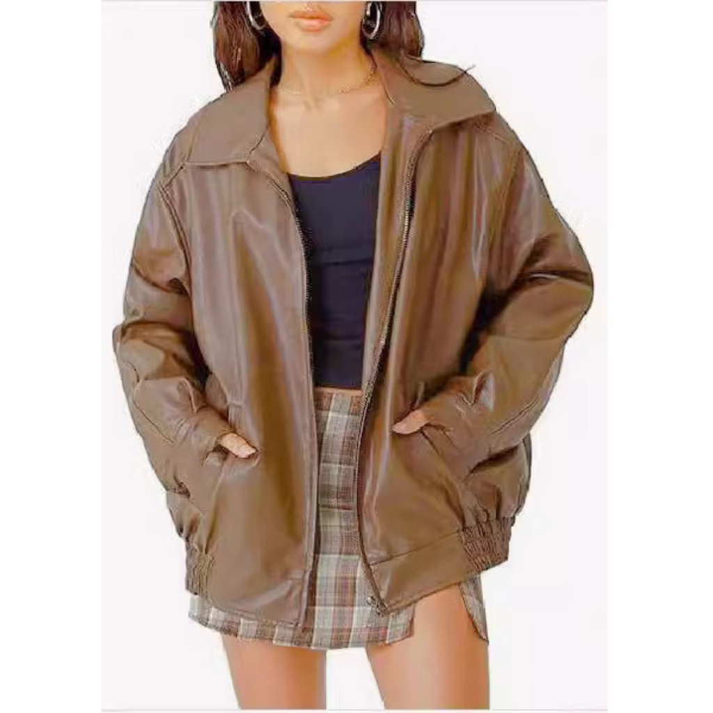 Freya™ - Oversized Faux Leather Zip Jacket