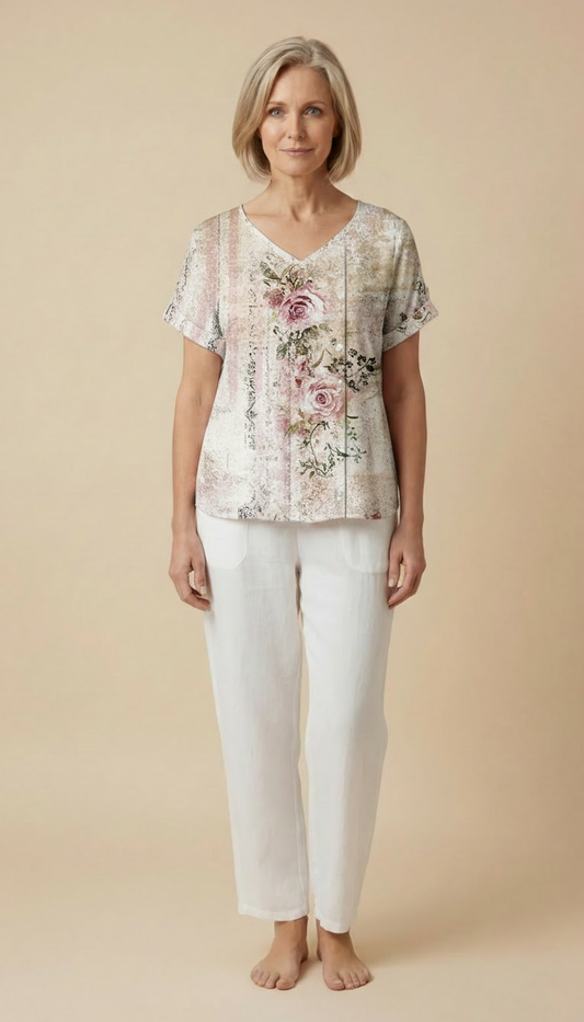 Natalia™ - Vintage T-shirt With Floral Design