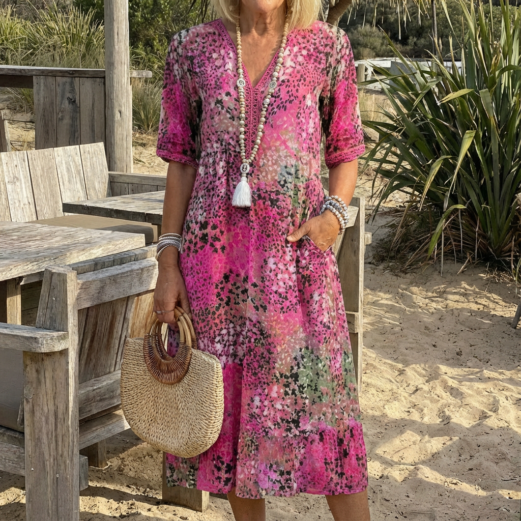 Sofia™ - Elegant Floral Midi Dress with Tummy Coverage