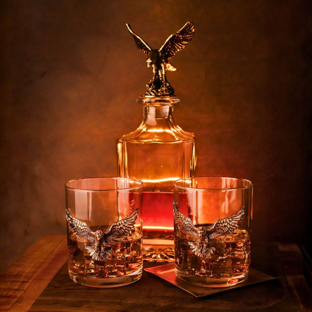 Gold Eagle Decanter & Whiskey Glass Set