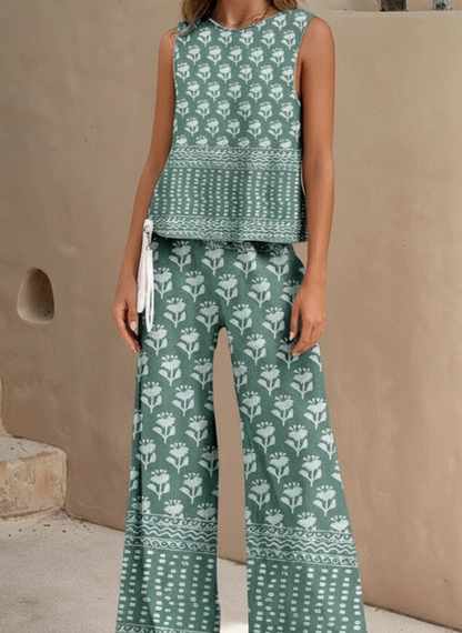 Avelora™ Sleeveless Floral Wide-Leg Two-Piece Set