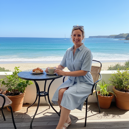 Vaelora™ – Relaxed Denim Midi Shirt Dress