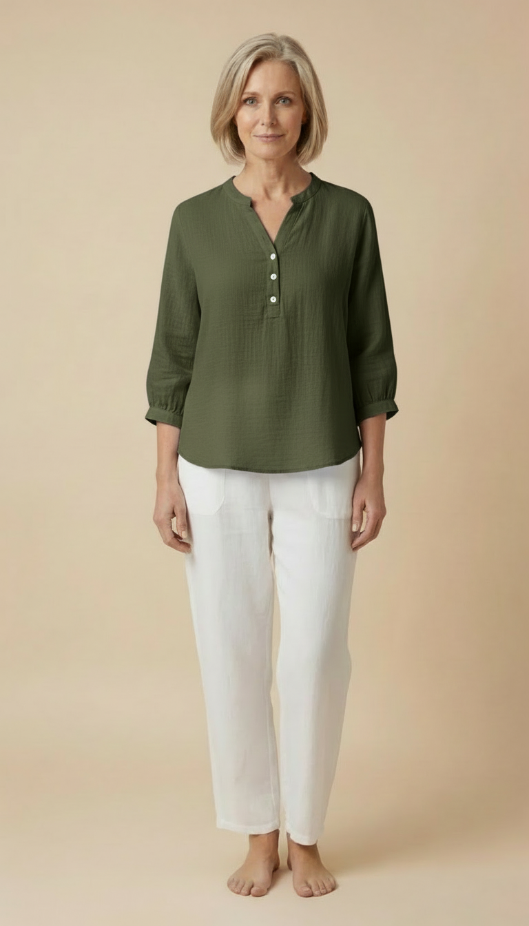 Grace™ - Relaxed Button Blouse  with Pleats