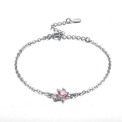 Rose Gold Paw Jewelry Set – 4 Pieces with Zirconia Heart (Ring, Necklace, Earrings, Bracelet)