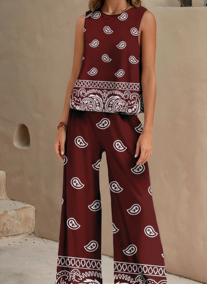 Neravine™ Sleeveless Paisley Wide-Leg Two-Piece Set