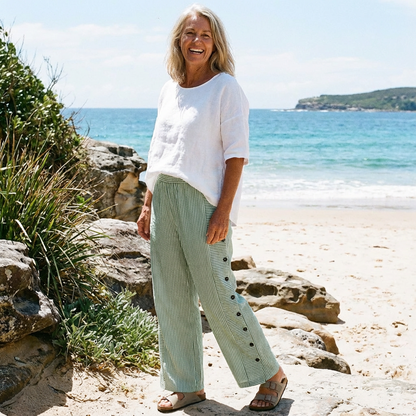 Sera™ - Striped Button-Accent Pants