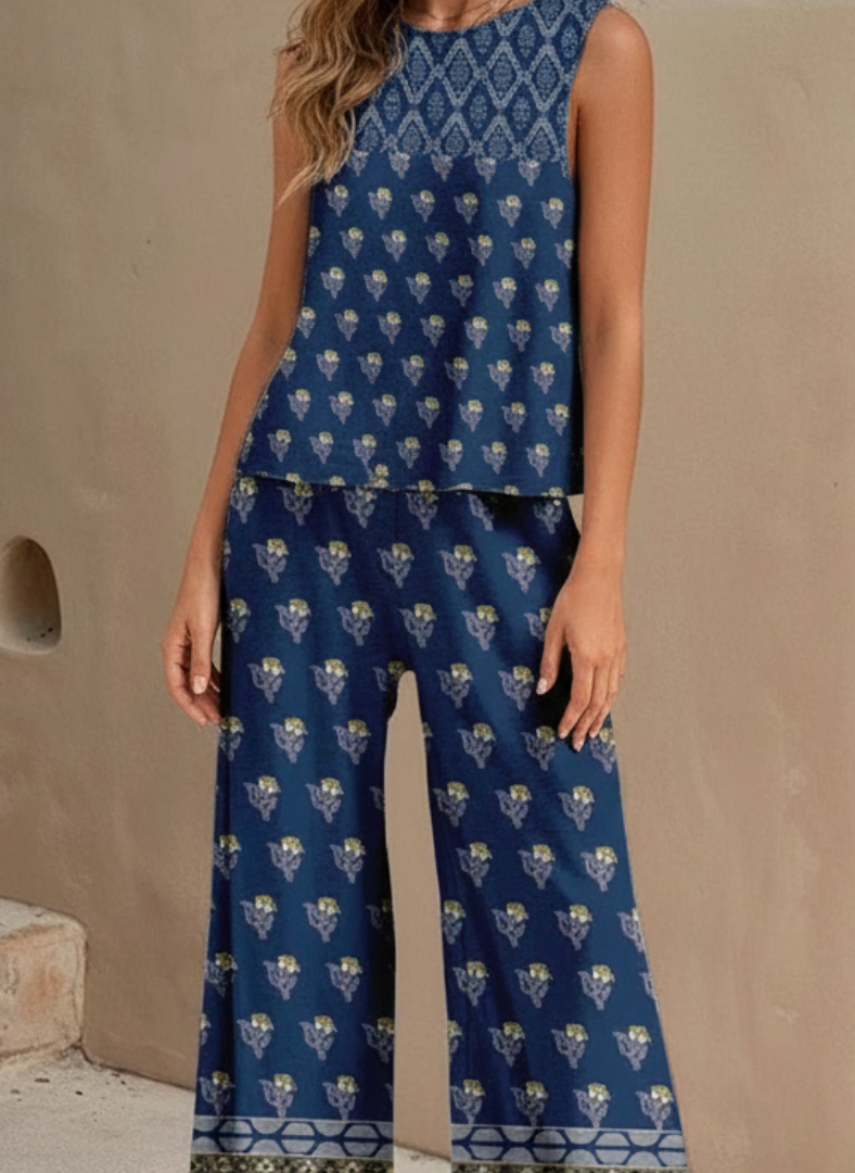 Maravelle™ Sleeveless Printed Wide-Leg Two-Piece Set