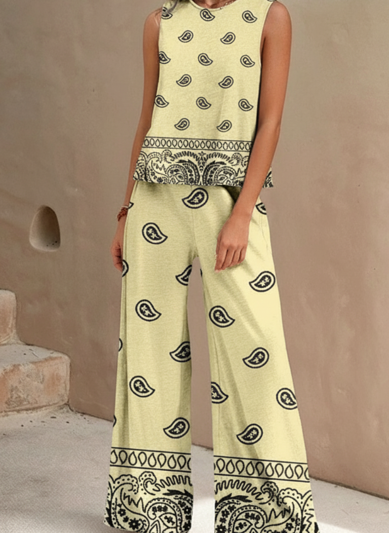 Zayliana™ Sleeveless Paisley Wide-Leg Two-Piece Set