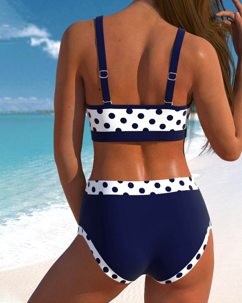 Grace® | High-Waisted Polka Dot Bikini with Patchwork Design