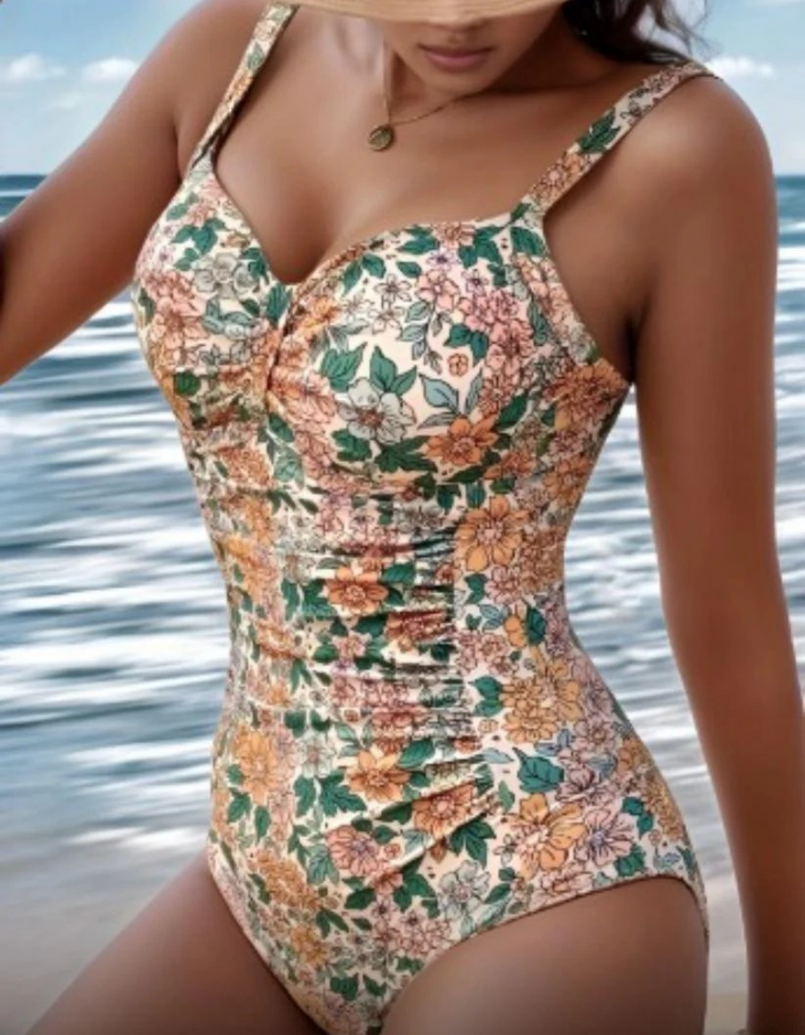 Wendy | Floral Print Halter Neck Swimsuit