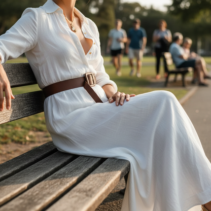 Aurette™ – Classic Belted Long Dress