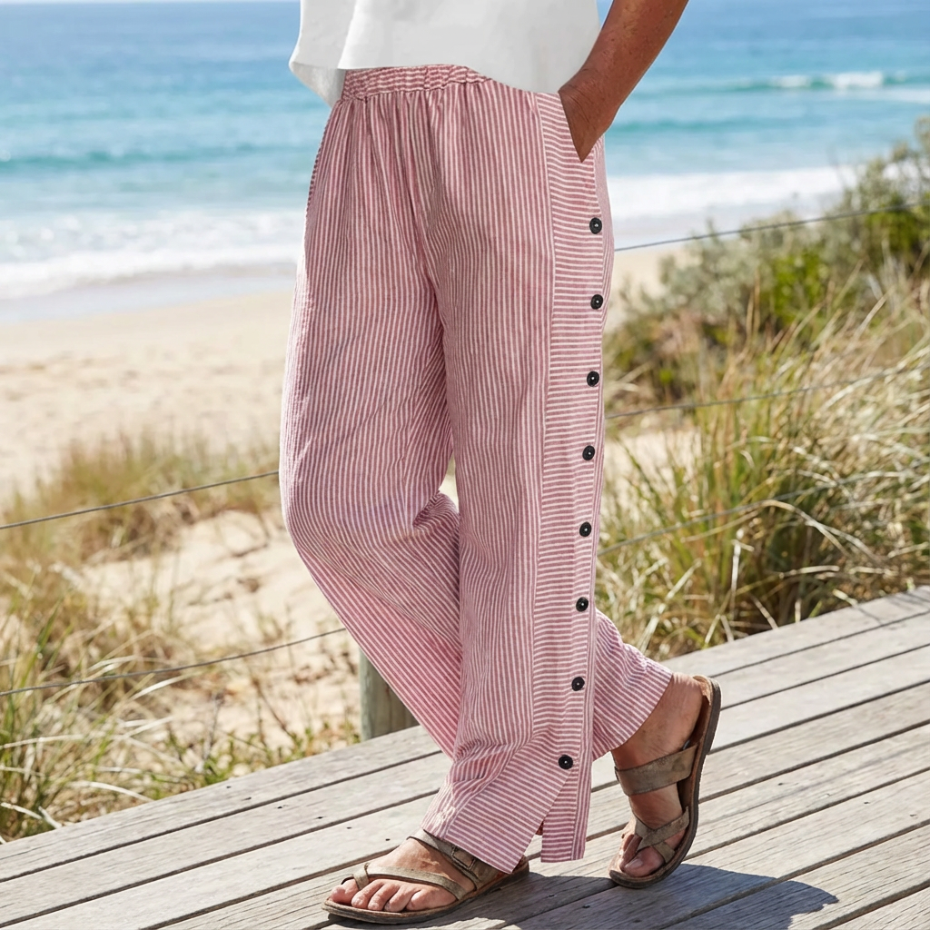 Sera™ - Striped Button-Accent Pants