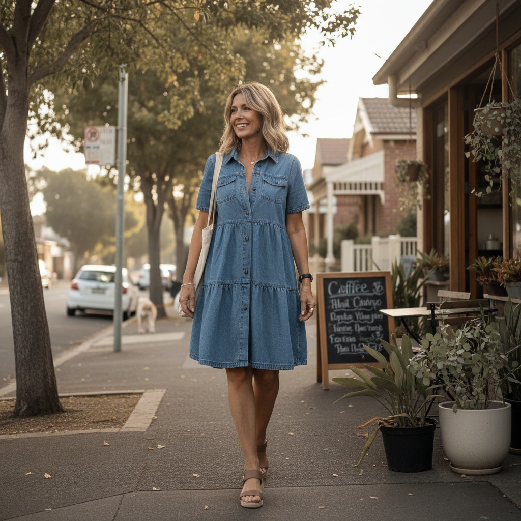 Maren™ – Tiered Denim Shirt Dress
