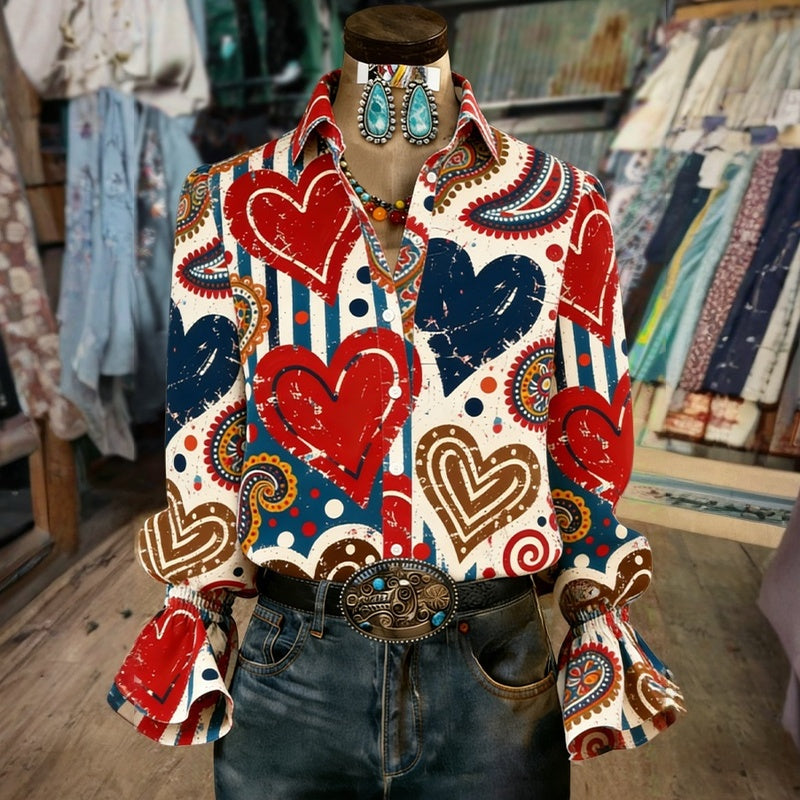 Vintage Heart Print Shirt