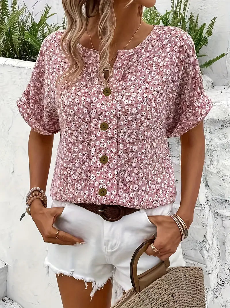 FLORIANA™ - FLORAL PRINT TUMMY-COVER BLOUSE