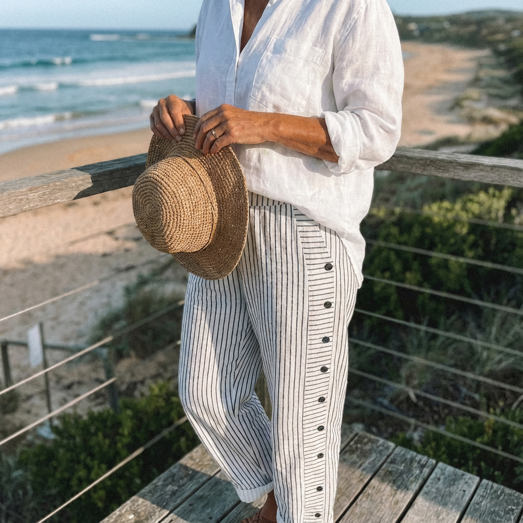 Sera™ - Striped Button-Accent Pants