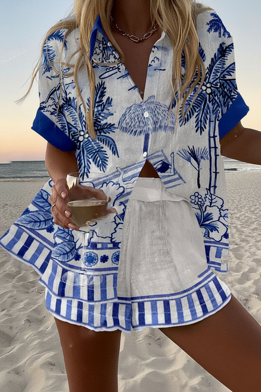 Zanika – Short Summer Suit with Palm Print