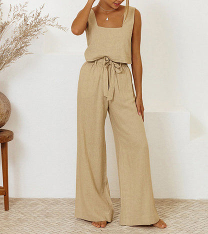 Milena™ – Minimalist Top & Wide-Leg Pants Set
