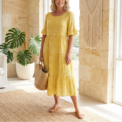 Zora Sable Short-Sleeve Midi Dress