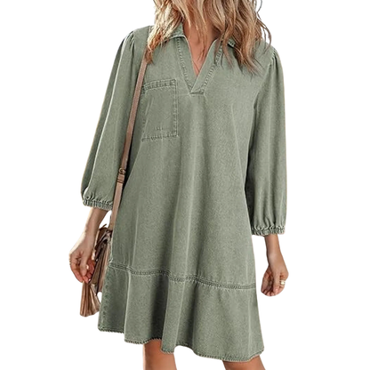 Lena™ - Denim V-Neck Dress