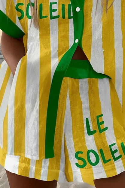 Halora - Short Summer Suit in Yellow Stripes