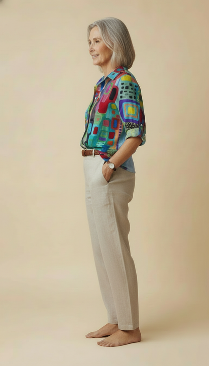 Edna™ - Elegant Geometric Print Blouse