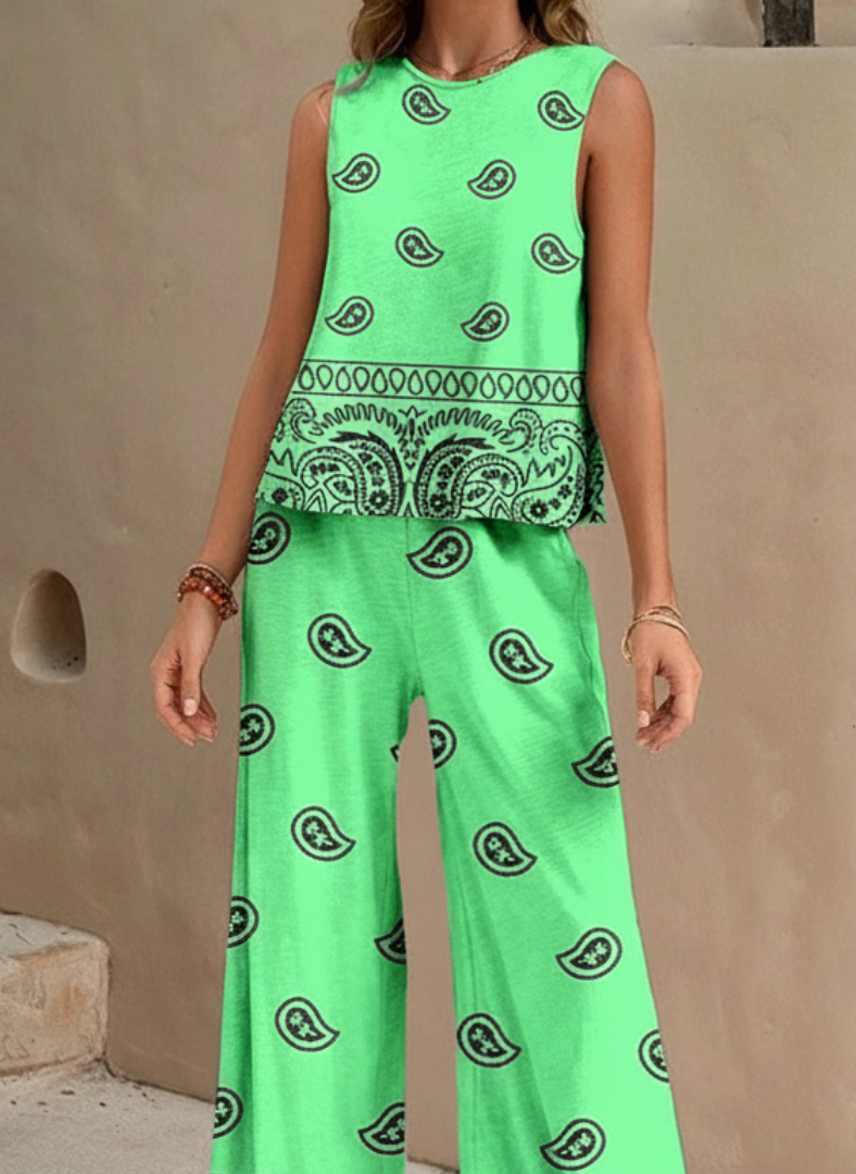 Solviera™ Sleeveless Paisley Wide-Leg Two-Piece Set