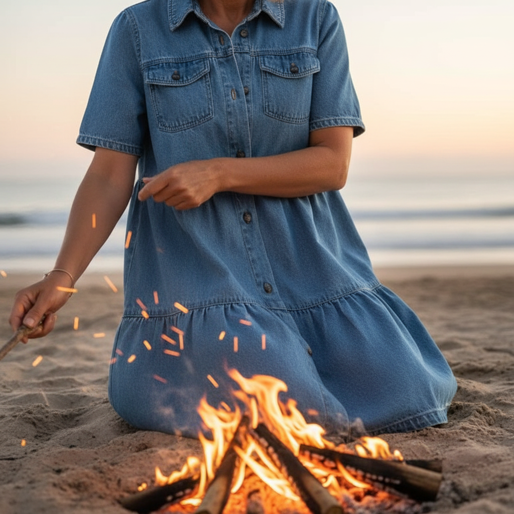 Maren™ – Tiered Denim Shirt Dress