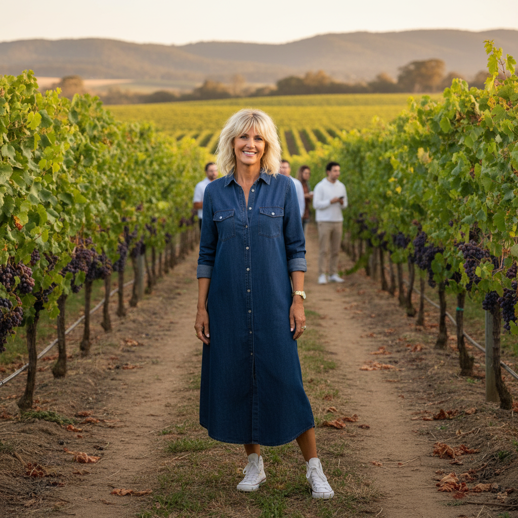 Noelle™ – Button-Front Denim Maxi Dress