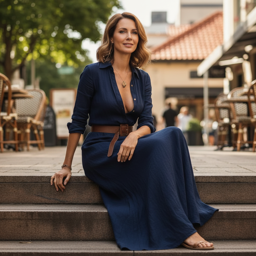 Aurette™ – Classic Belted Long Dress