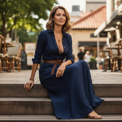 Aurette™ – Classic Belted Long Dress