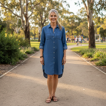 Liora™ – Denim Button Shirt Dress