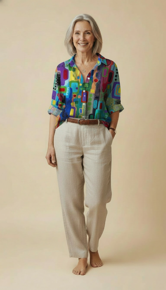 Edna™ - Elegant Geometric Print Blouse