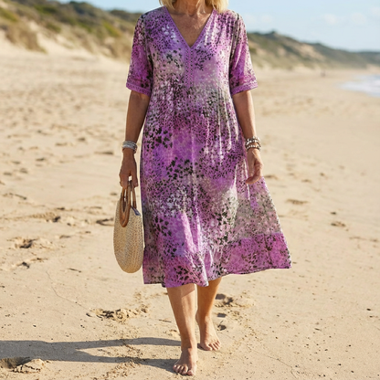 Sofia™ - Elegant Floral Midi Dress with Tummy Coverage