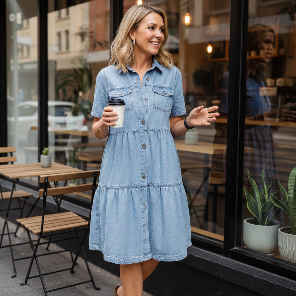 Maren™ – Tiered Denim Shirt Dress