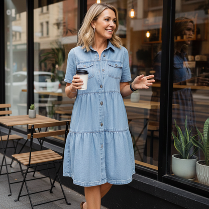 Maren™ – Tiered Denim Shirt Dress