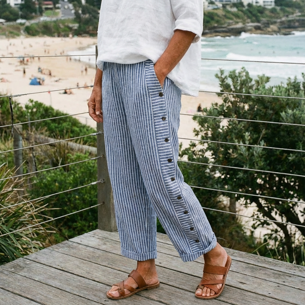 Sera™ - Striped Button-Accent Pants