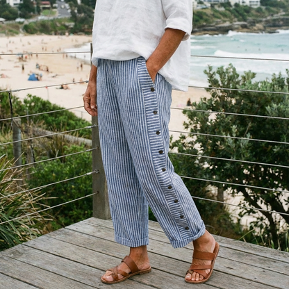 Sera™ - Striped Button-Accent Pants