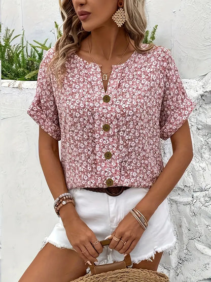 FLORIANA™ - FLORAL PRINT TUMMY-COVER BLOUSE