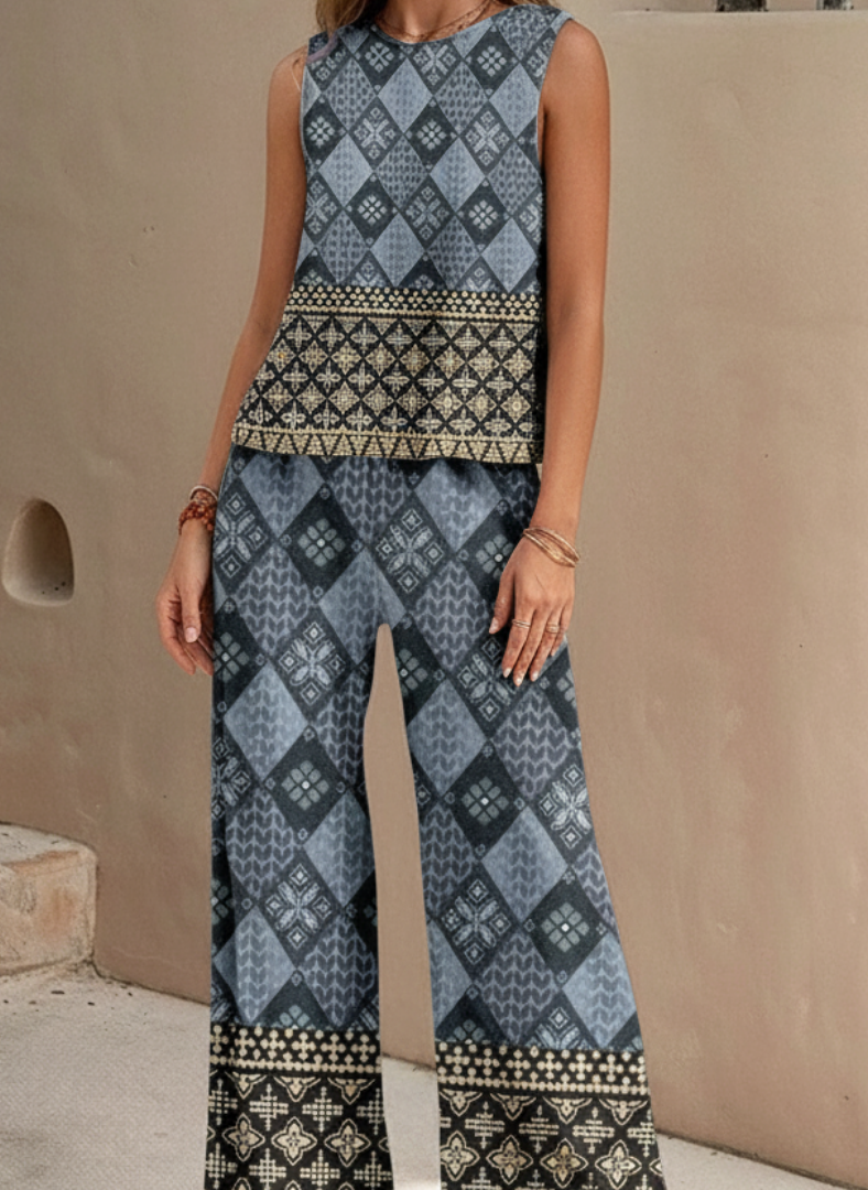 Zaraya™ Sleeveless Printed Two-Piece Set