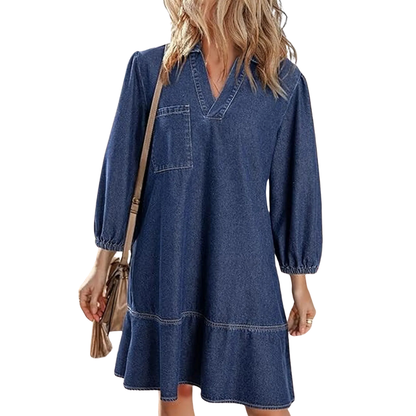Lena™ - Denim V-Neck Dress