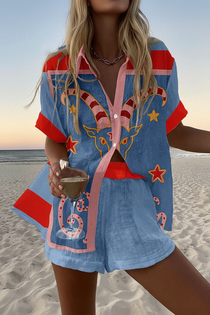 Jorelle – Short Summer Suit with Goat Motif