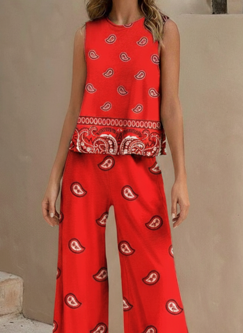 Rosavine™ Sleeveless Paisley Wide-Leg Two-Piece Set